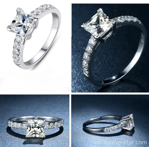 Moissanite الأميرة الذهب الأبيض خاتم الخطوبة الماس