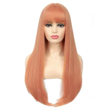 X-TRESS Fashion Ginger Orange Pink Colored Synthetic Hair Wigs With Bangs Women Wig Long Straight Machine Wig For Cosplay Party