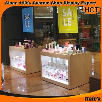 wooden perfume display showcase with shelf