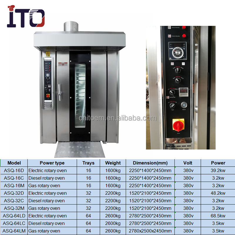 Full Automatic 64 Tray Gas Rotary Bread Oven for Bakery Sale