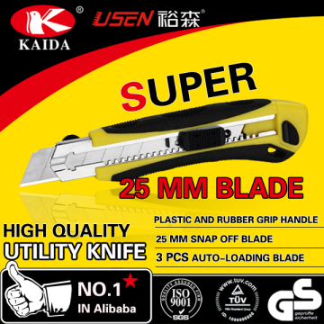 3 PCS Auto-loading Blade Plastic with rubber grip handle 25mm Utility Knife