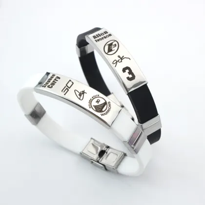European and American Football Star Signature Engraved Stainless Steel Silicone Bracelet