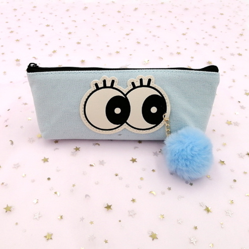 China Hotsale custom big eyes pompon cute pencil case Supplier