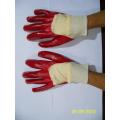 Red PVC dipped gloves open back knit wrist