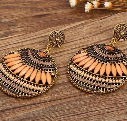 Heavy Behemian earrings, champagne colored jewelry earrings