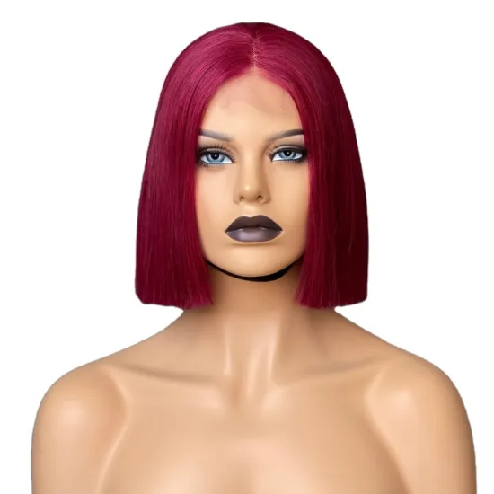 Joywigs Burgundy 180% Density Brazilian Hair 8-inch Blunt Cut Bob Lace Closure Wig