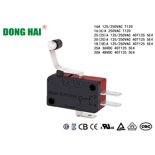 Мікравыключальнік 250 В пераменнага току з ролікавым рычагом