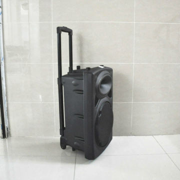 pull rod portable speaker with wheels/fm/subwoofer