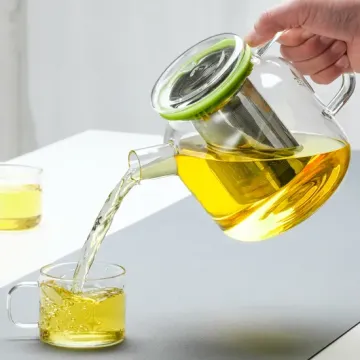 Glass Tea Maker Teapot Set with Ceramic Warmer Filter and Lid