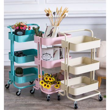 Movable 3-Tier Steel Kitchen Trolley Storage Cart