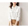 Women's blouses, irregular hem, cutting shirt collar with beading