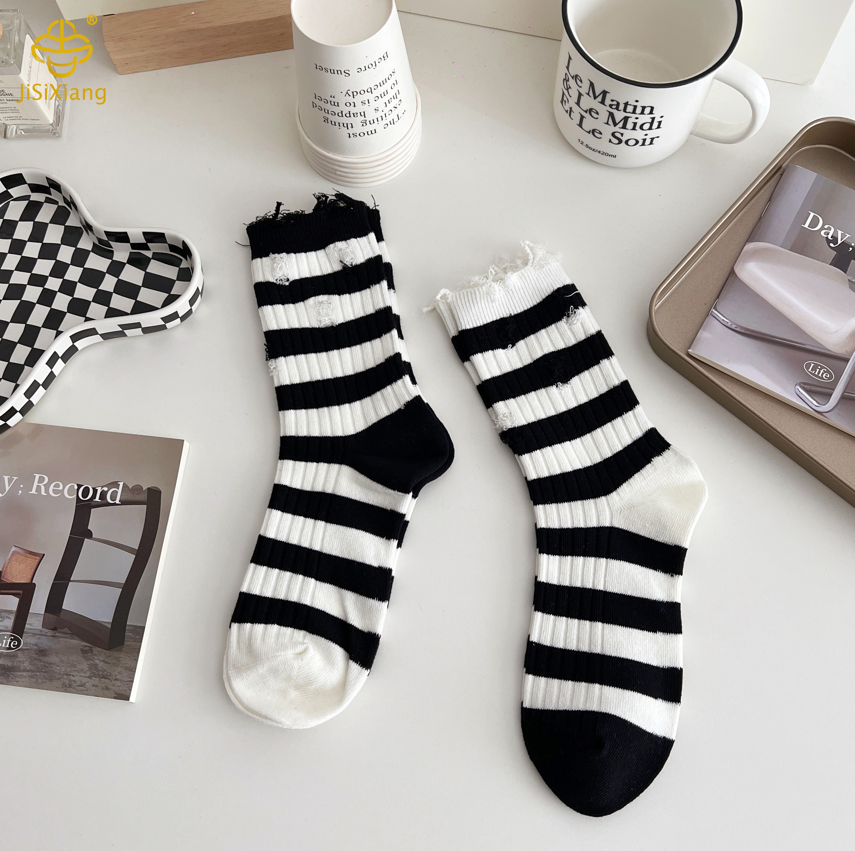 Black and white ripped socks