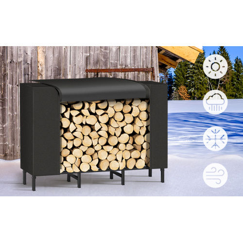 Black Firewood Rack Outdoor with Rainproof Cover