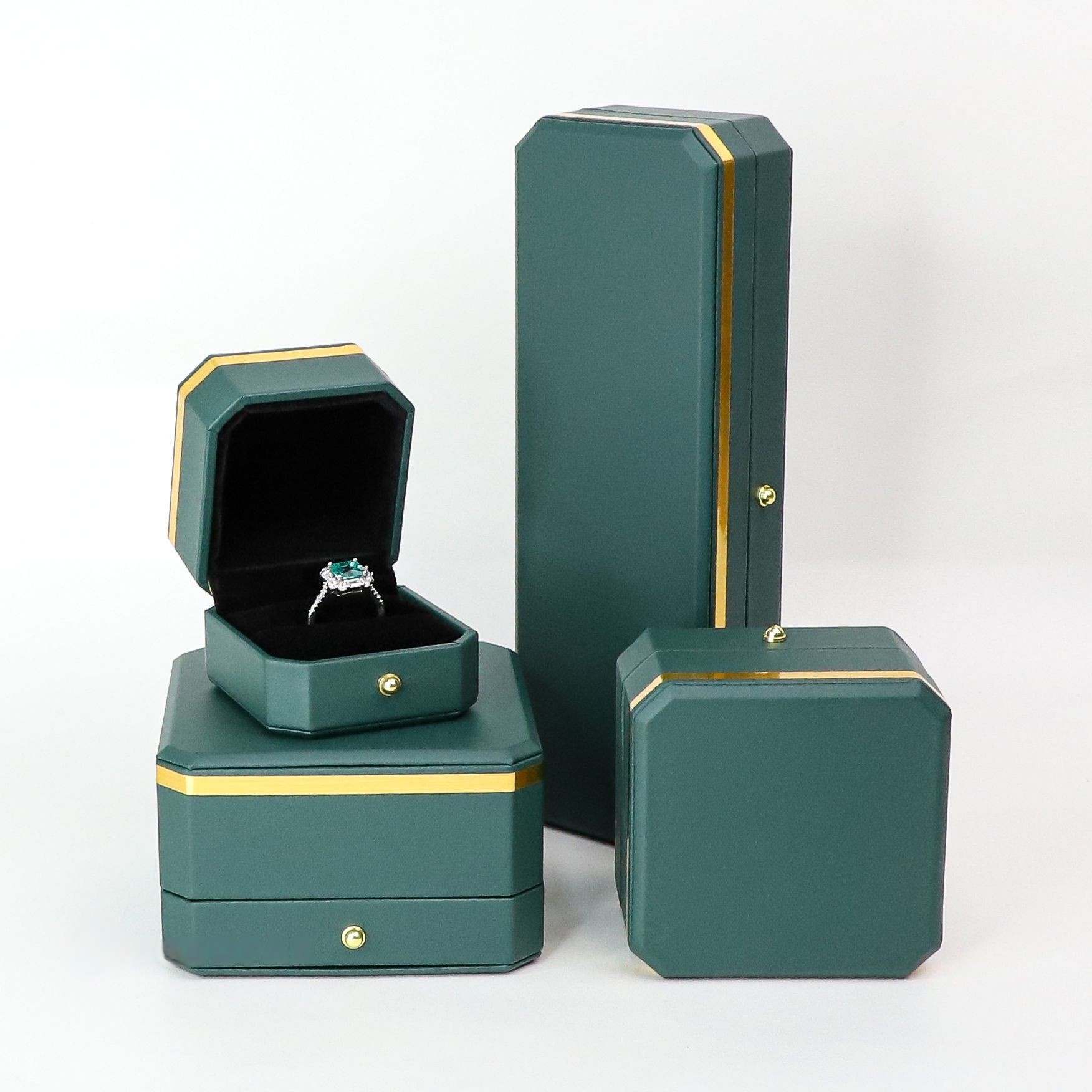 Gold Clasp Octagonal Jewelry Box in PU Leather