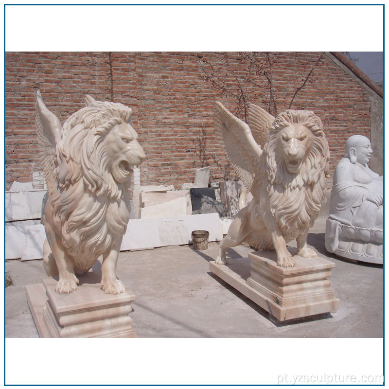 Escultura de mão de pedra jardim estátua de leão animal