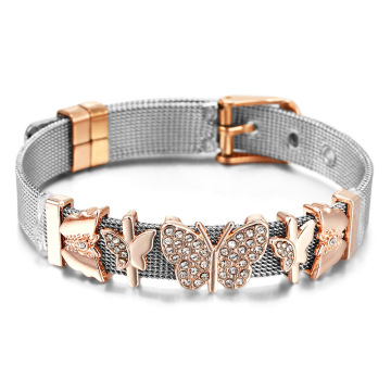 Wholesale Metal Bracelet Makings: Silver, Gold, Rose Gold, Black Stainless Steel, 8mm 10mm Mesh with Letter Beads