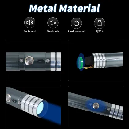 1/2 Scale Metal Hilt LED Swords - 15 Colors Cosplay USB Lightsaber Toy