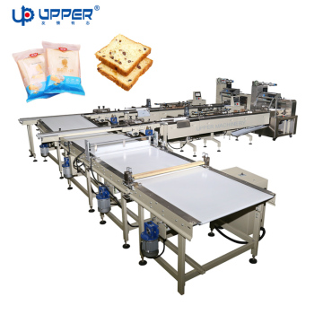 Linha de embalagem automática de bolo e pastelaria para embalagem de fluxo horizontal