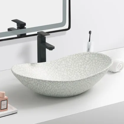 Oval Cobblestone Pattern Porcelain Vasque Ceramic Bathroom Vessel Sink