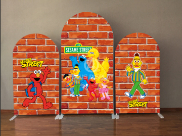 Sesame Street wedding arch backdrop tension fabric