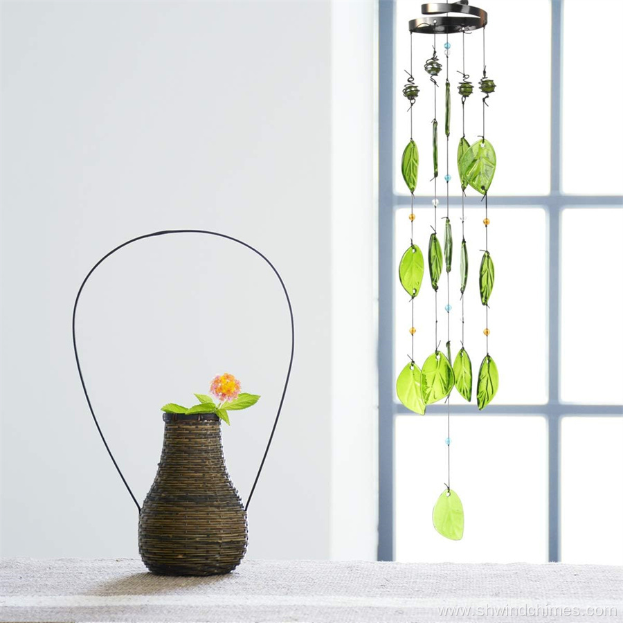 Glass Leaf Wind Chimes for Outdoor Home Decoration