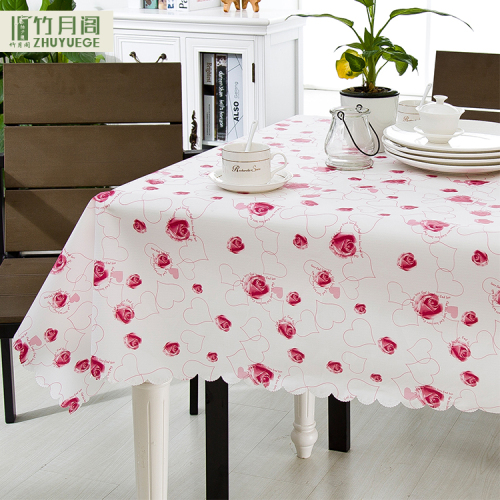 Hot sale christmas table cloth red rose printed pattern plastic table cloth