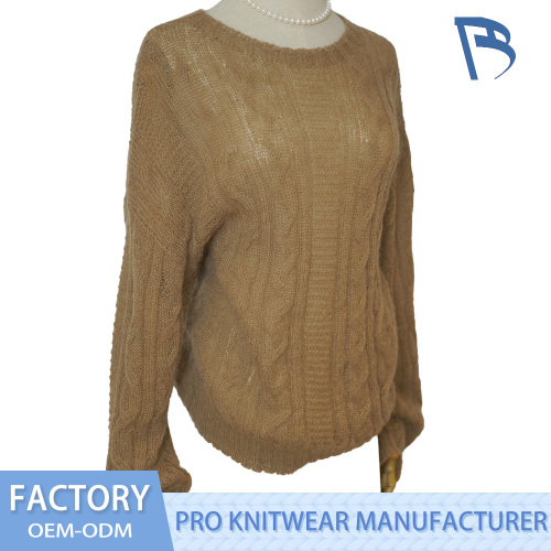 Pulover Camel Mohair din tricot cu cablu