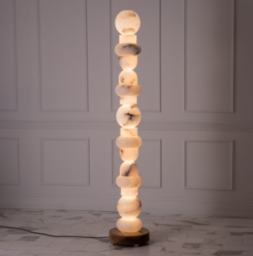Modern Luxury Alabaster Cylinder Light Spain White Small Size Floor Lamp