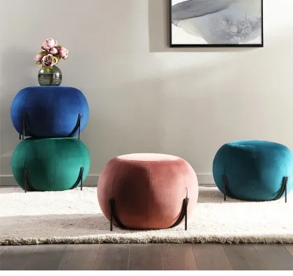 Sofa Stool Velvet Tufted Metal Stool