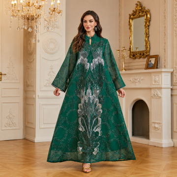 Raaxada Beaded Sequin Mesh Embroidered Abaya