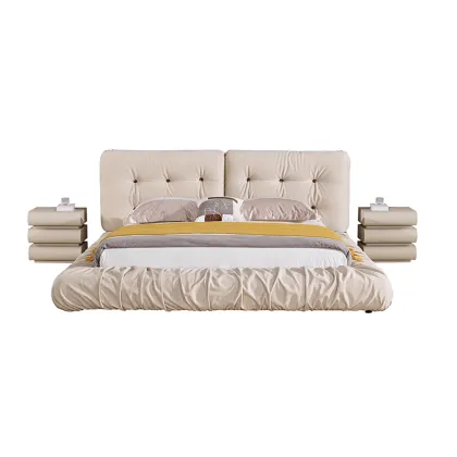 Oversized Cloud Ruched Vintage Rose Fabric Upholstered Bed