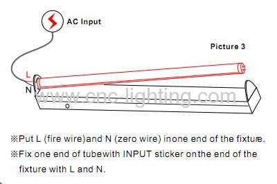 T8 led tube with voltage at one end and built-in isolation driver