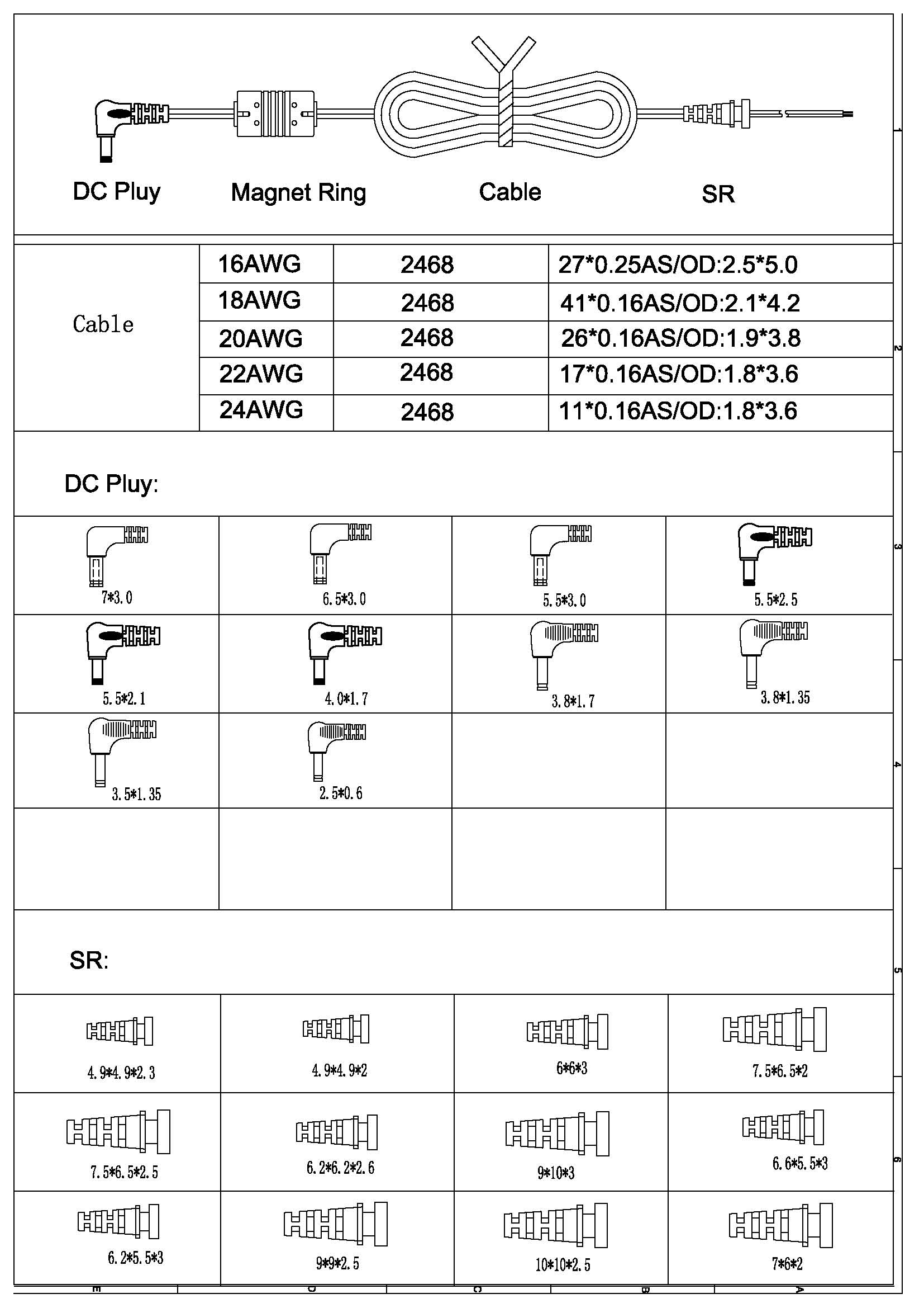 Male / Female Dc Power Supply Cable With Magnet Ring / Filter