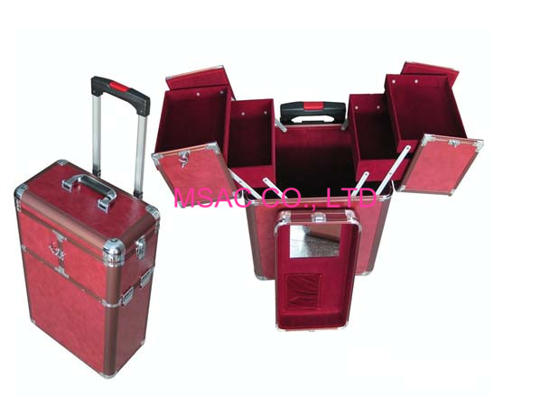 Red Fireproof Aluminum Makeup Cases / Aluminum Trolley Case With Mirror