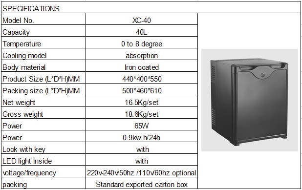 40L Absorption Hotel Mini Bar Fridge , Thermoelectric Mini Cooler 3 Layers