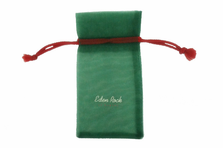 Green Organza Drawstring Gift Pouches , Logo Ribbon For Packing