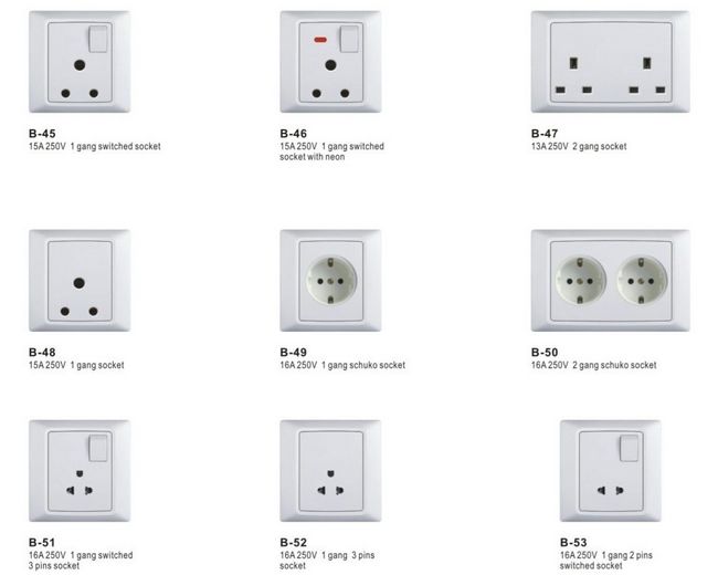 16A 250V 1 Gang / 2 Gang German Type Schuko Electrical Wall Socket with SASO Ceritficate