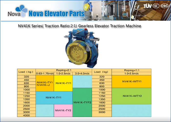 Ratio 2:1 Gearless Elevator Traction Machine with 2500KG Loading Weight