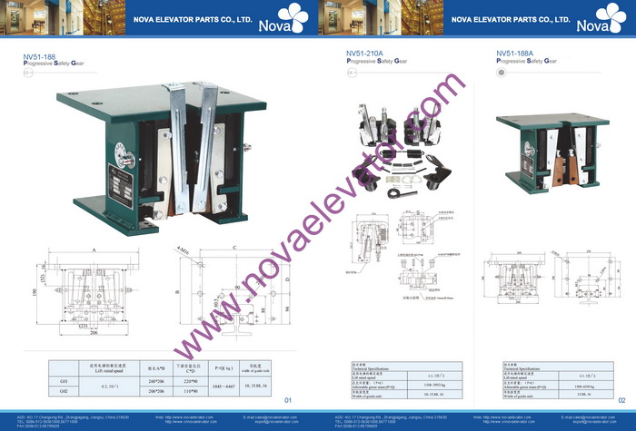 NV51-188A Passenger Elevator Safety Components , 2.5m/s Progressive Safety Gear