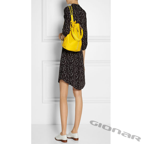 Stylish Yellow Sling Leather Backpack Bag For Women , Snake - Effect