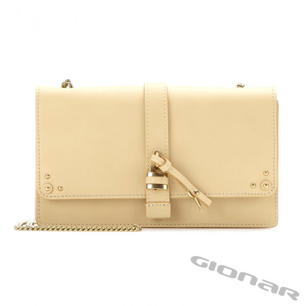 Beige Ladies Leather Wallets With Chain Shoulder Strap , Female Leather Wallets