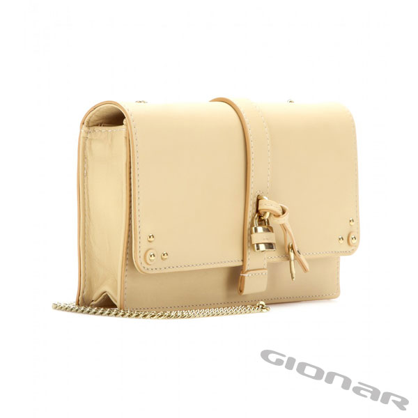 Beige Ladies Leather Wallets With Chain Shoulder Strap , Female Leather Wallets