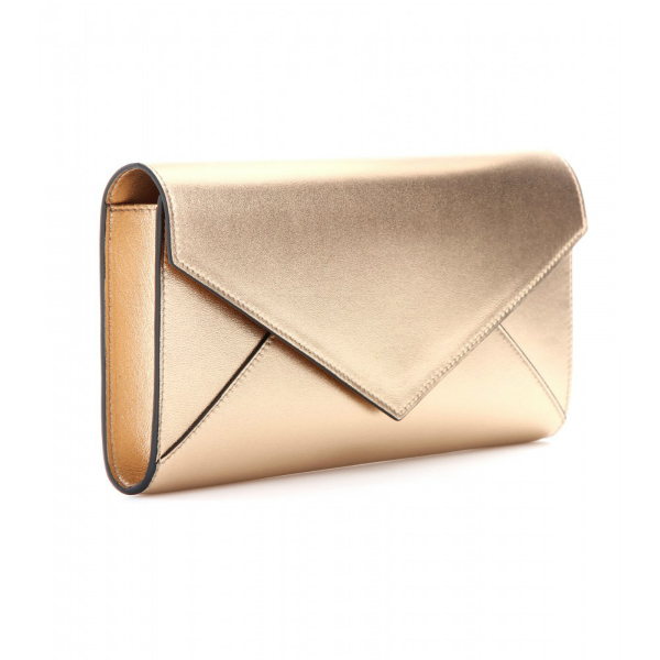fashionable Gold Metallic Leather Clutch Handbags Envelope For Evening Party