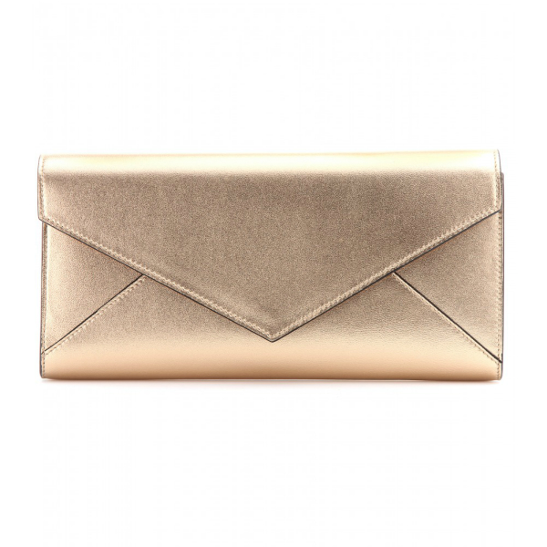 fashionable Gold Metallic Leather Clutch Handbags Envelope For Evening Party