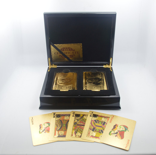 0.3mm 24k gold playing cards poker plated mahogany box certificate of authenticity