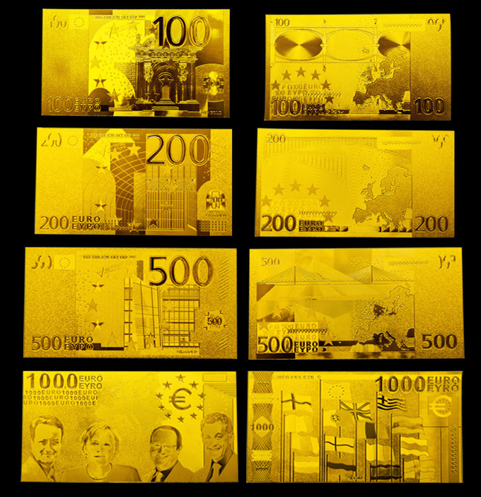 €500 100 euro gold foil banknote gifts , custom Engrave golden currency notes