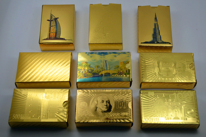 OEM Luxury Two Deck 3D art Gold Playing Cards with wooden box