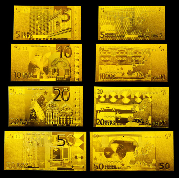 €500 100 euro gold foil banknote gifts , custom Engrave golden currency notes