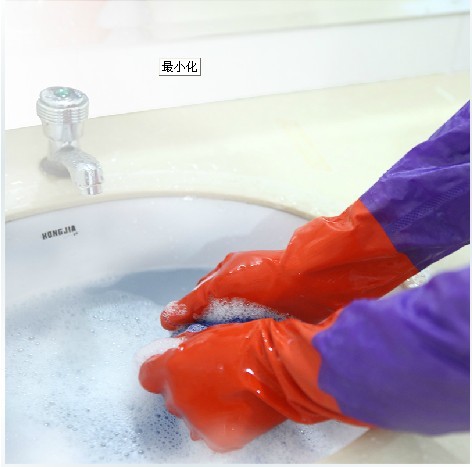 Home use Red Thick Latex Gloves With cotton cloth and PVC cloth inside