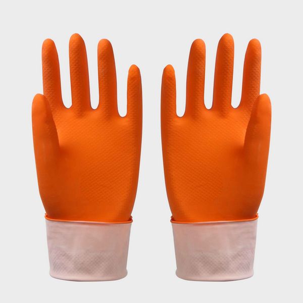Orange Natural Reusable Latex Gloves With Fish Scale Grip For Car Wash